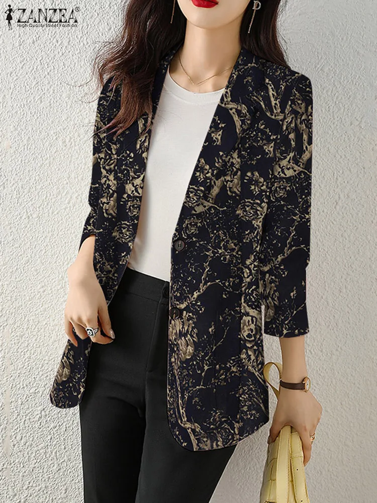 ZANZEA Women Floral Printed Blazer Spring Long Sleeve Lapel Suits Bohemian Fashion Outwear Chic Streetwear Jackets Korean Coats