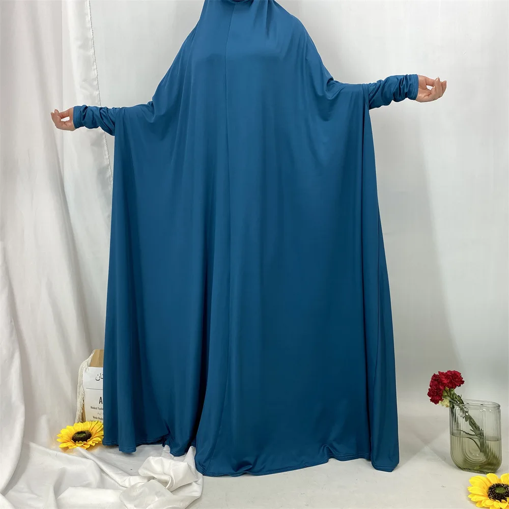 

Muslim Abaya Hooded Smocking Sleeve One-piece Prayer Dress Women Jilbab Islamic Clothing Dubai Saudi Black Robe Turkish Modesty