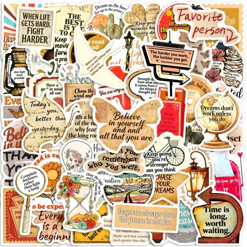 

10/30/50PCS Retro Literary Phrases PVC Sticker Aesthetic Children's Decoration Scrapbooking Supplies DIY Hand Accounting