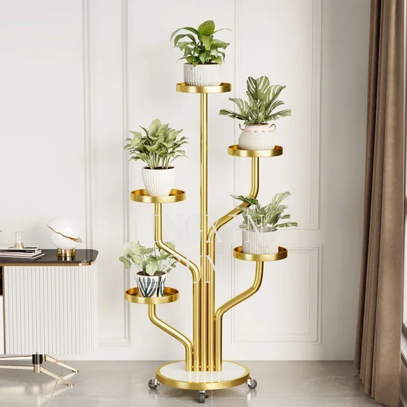 Light luxury tree wrought iron flower stand balcony living room green dill green plant flower pot stand art ornament rack
