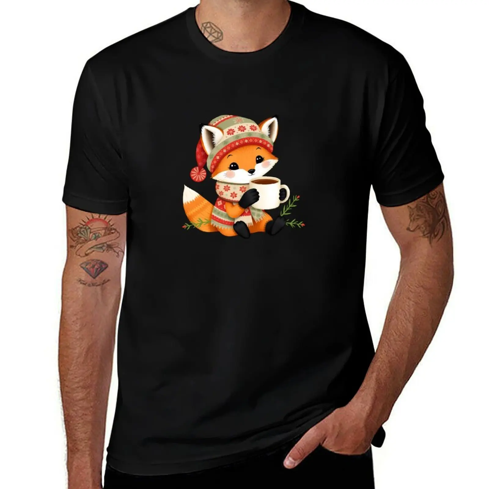 

Folk Art Fox with Hot Cocoa T-Shirt anime figures hippie clothes graphic t shirts for a boy anime shirts men