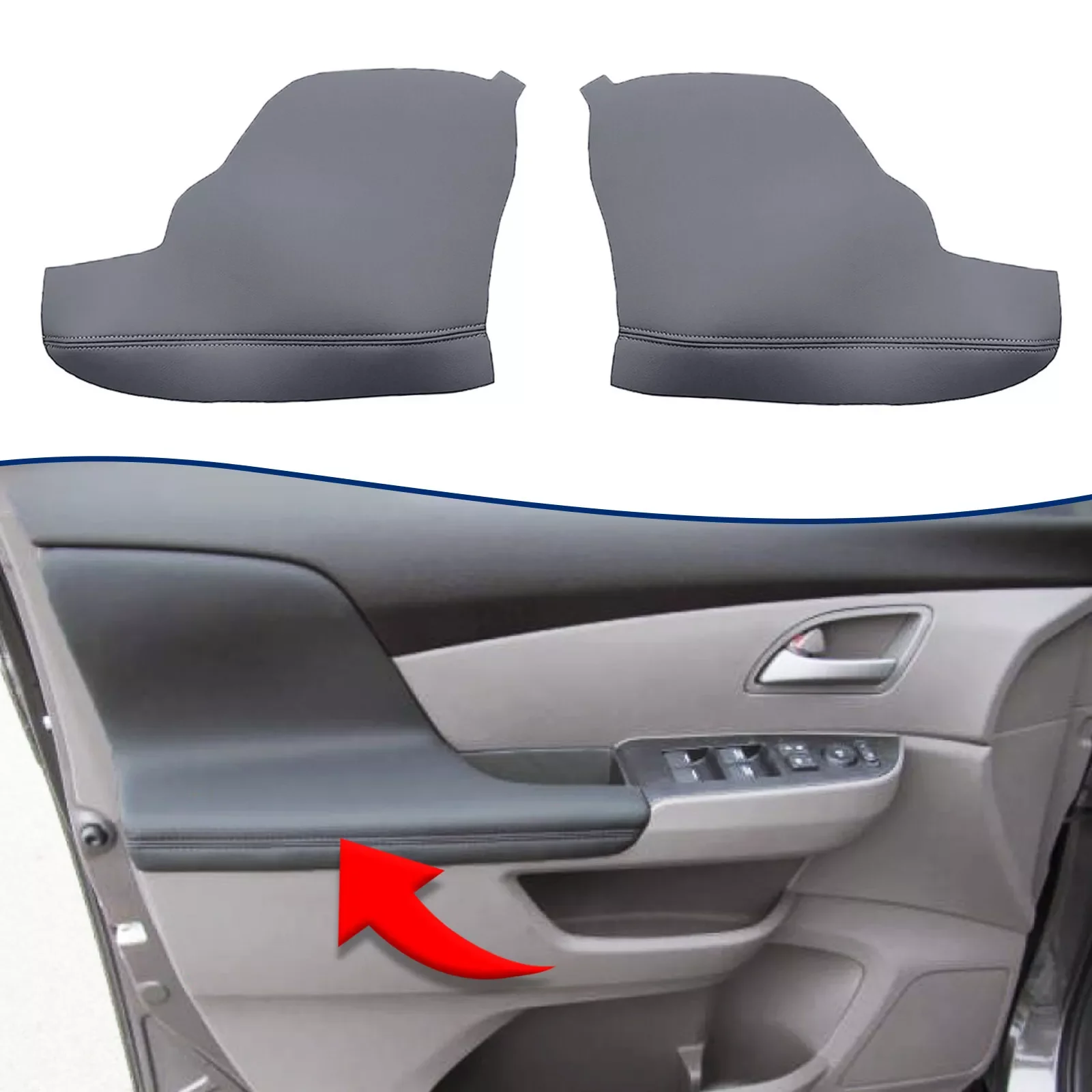 1 Pair For Honda 2011-2016 2017 Odyssey Door Panels Armrest Vinyl Cover Trim Gray