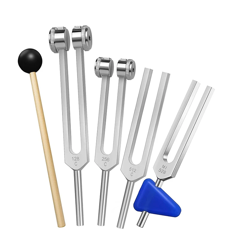 

4PCS Lot Tuning Fork Set (128Hz 256Hz 512Hz 528Hz) with Mallet Chakra Massager Hammer for Sound Healing Therapy Vibration Tool