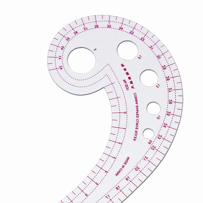 Régua curva francesa transparente de plástico em forma de vírgula longa, papelaria para corte e impermeabilização de vestuário, 1 peça