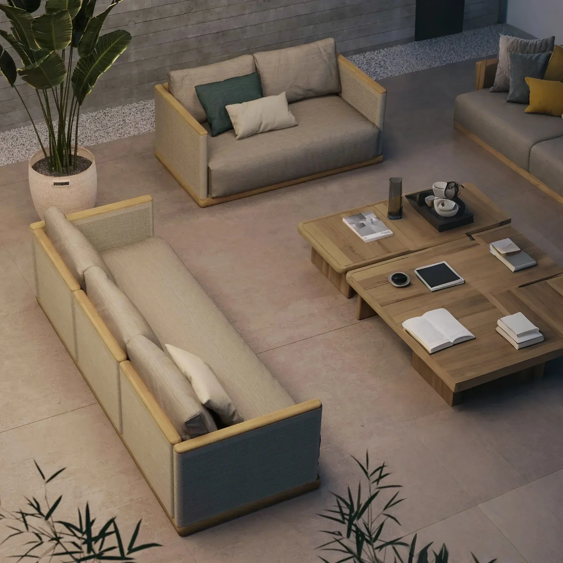 

Деревянный садовый диван, уличная мебель для патио, диван из тикового дерева и набор журнальных столиков