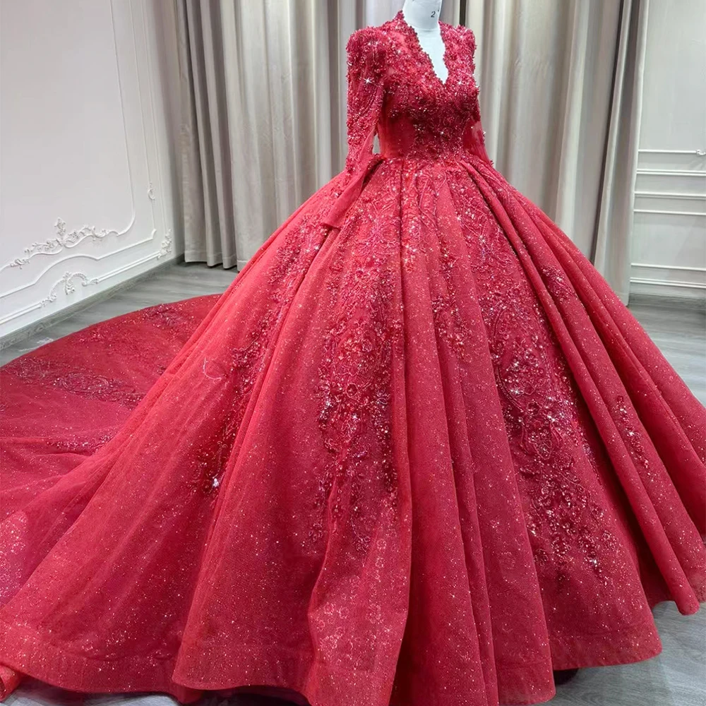 2024 neue rote Quince anera Kleider süße lange Ärmel Ballkleid echte Foto Party Kleid formelle Kleid für Mädchen vestido de 15 años