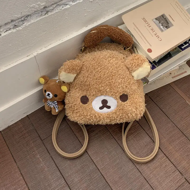 릴라쿠마 인스 스타일 만화 귀여운 플러시 백팩, 여아용 고급스러운 디자인, 넉넉한 수납공간, 편리한 출석 가방