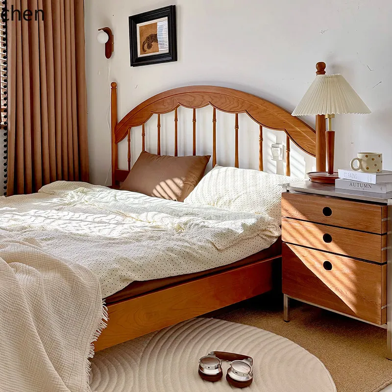 PYH Retro Simple Light Luxury Premium Bedside Table Storage Solid Wood Bedside Shelf