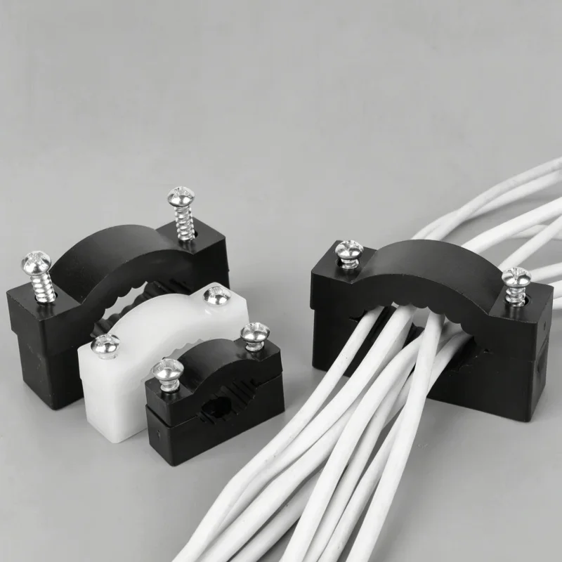 White/Black Nylon Double-entry Cable Clamps (Large Medium and Small Round Types) – Cable and wire Fixing Clamps