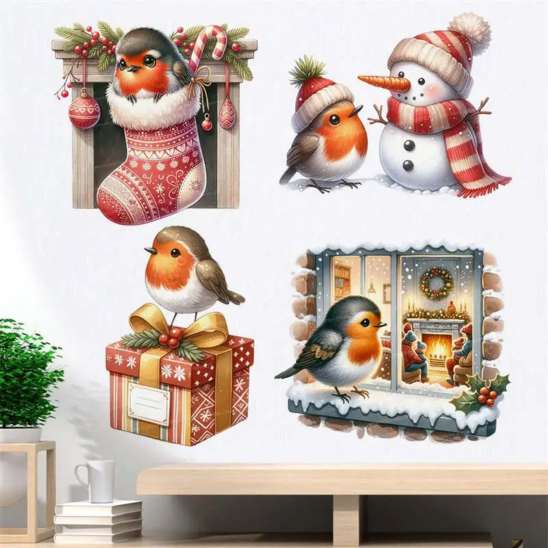 Christmas Robin Bird Animal Wall Stickers Bedroom Kids Room Background Decoration Mural Animals Home Vinyl Decor Decals M1090