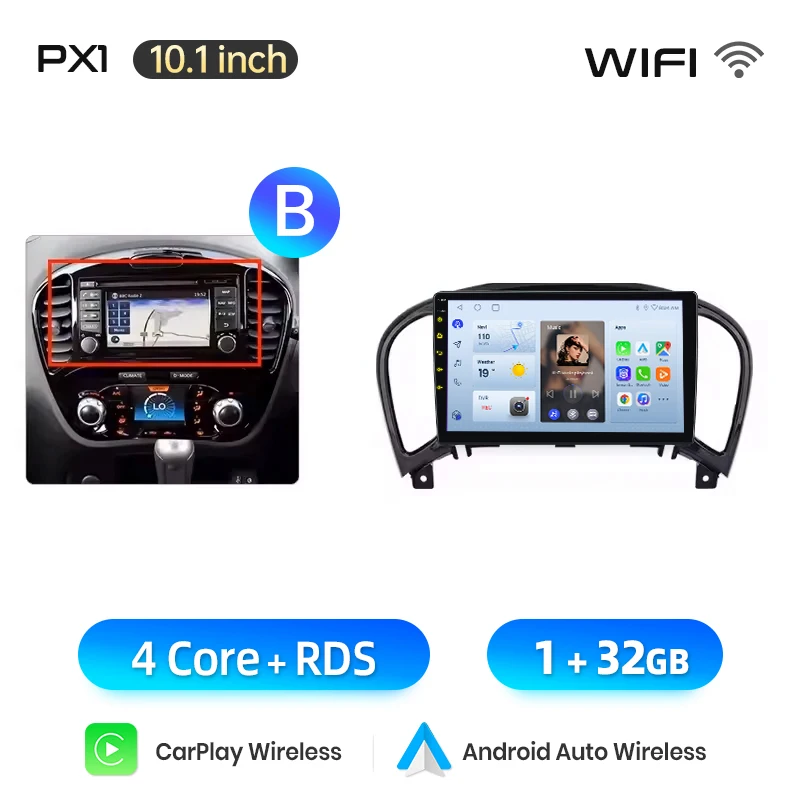 AWESAFE Draadloze CarPlay Android Auto Radio voor Nissan Juke YF15 2010-2014 Auto GPS Navigatie Plug and Play met SWC CANBUS RDS DSP BT