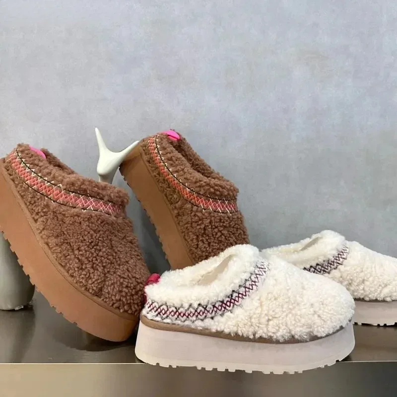 2024 New Women Fur Slippers Ankle Boots Flats Platform Short Plush Warm Flip Flops Cotton Shoes Designer Brand Winter Snow Botas