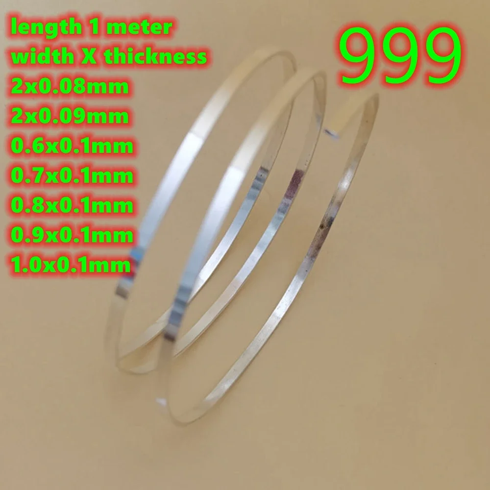 

1meter long 0.08mm 0.09mm 0.1mm thick 999 Sterling Silver foil flat Wire Jewelry DIY Beading Cable for accessories