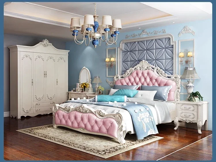 European-style bed double bed, modern simple widened solid wood master bed, luxury white princess bed