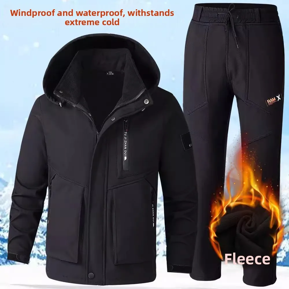 

Men's Winter Camouflage Fleece Lined Thickened Workwear Set Labor Protection Anti Cold Warm Maintenance Wear Resistant