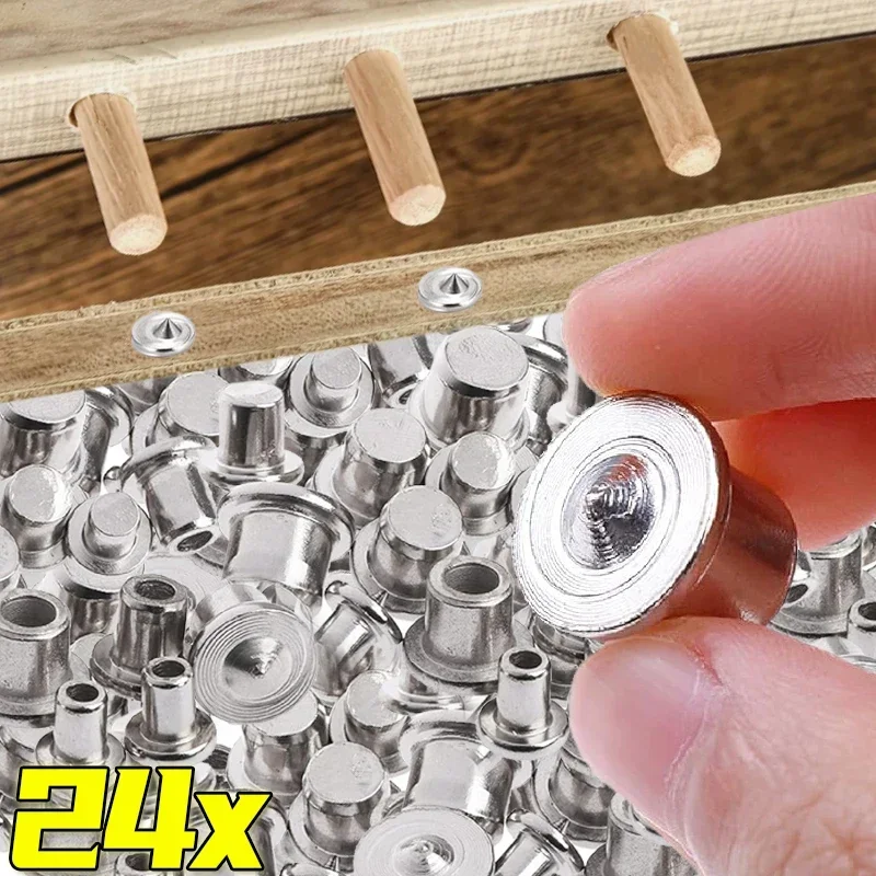 8/24PCS Dowel Drill Centre Point Pins 6/8/10/12mm Carbon Steel Timber Top Marker Hole Plugs Portable Woodworking Locator Tools