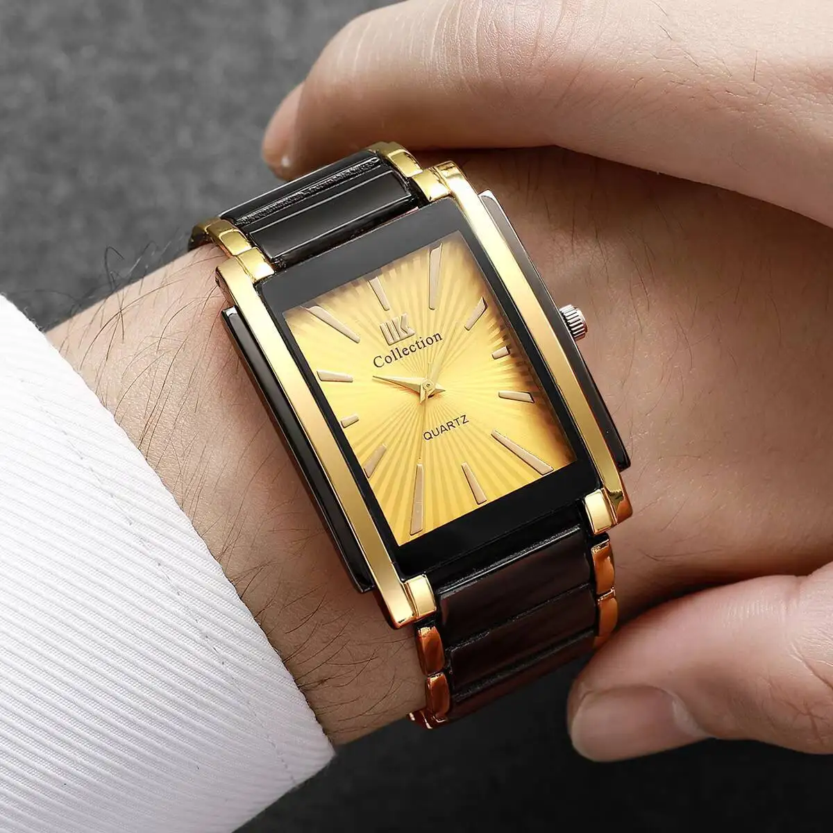 ساعات رجال الأعمال الفاخرة الفولاذ المقاوم للصدأ حزام كوارتز ساعة اليد للرجال ساعة Reloj Hombre (بدون صندوق)