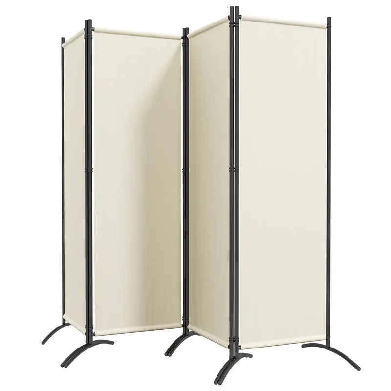 Paravent extérieur Outsunny 221 x 172 cm à 4 panneaux avec pieds larges, en tissu polyester 180 g/m², crème