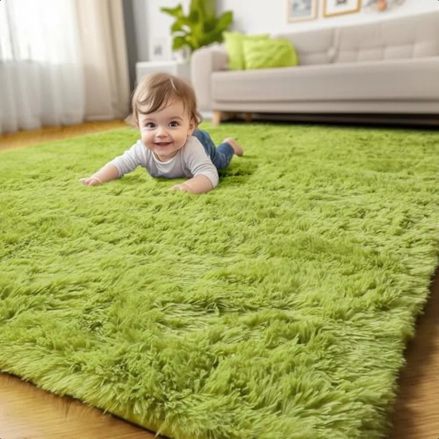

Grass Green Rugs for Bedroom Fluffy Shag Area Rug 4x6 for Room Living Room Baby Nursery Decor Aesthetic Cute Furry Cool Shaggy