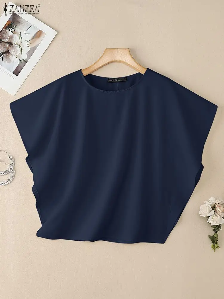 ZANZEA Eleganckie i szykowne bluzki damskie na lato 2025, stylowe bluzki z rękawami typu dolman, dekolt okrągły, jednolite kolory, codzienna odzież damska, rozmiary S-3XL