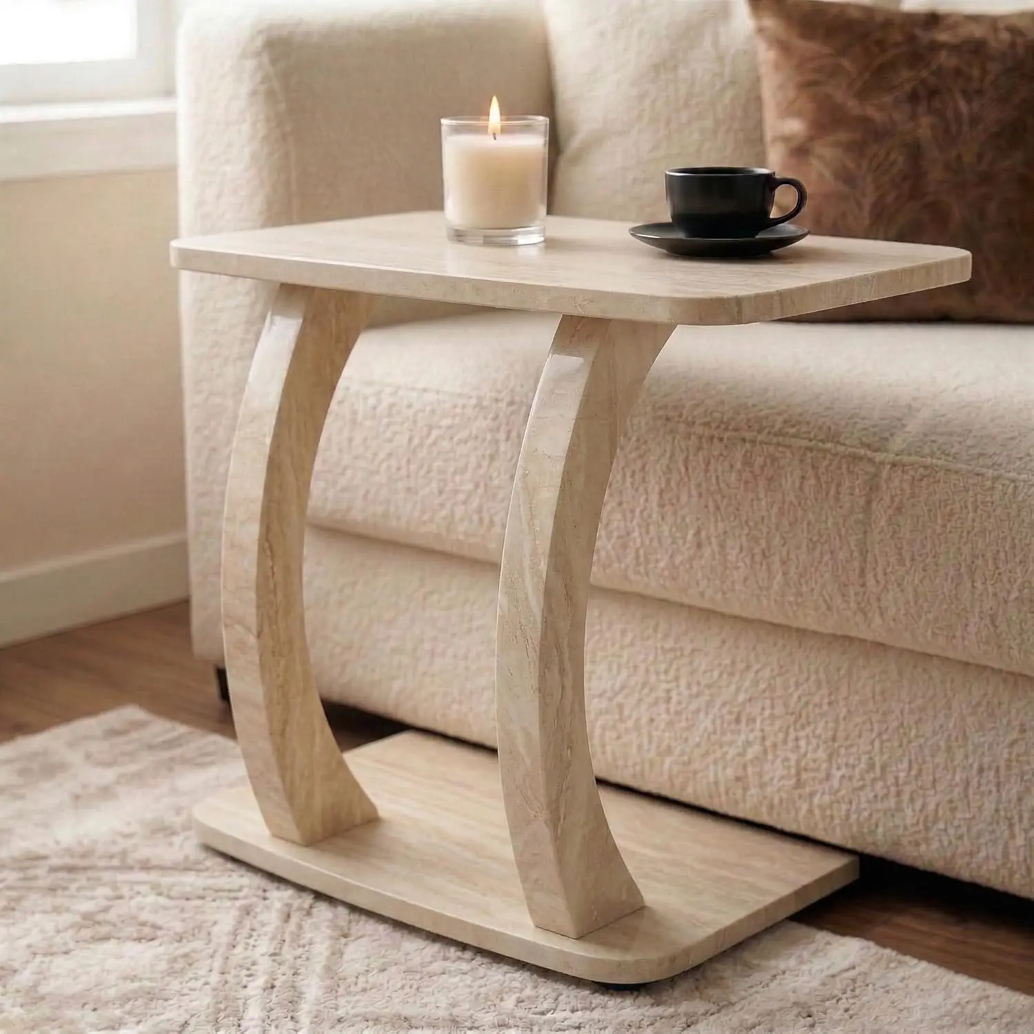

Modern C-Shaped Side Table, Curved Wood End Table for Couch, Sofa & Bed, Elegant TV Tray Table for Eating & Snacks,, Customized