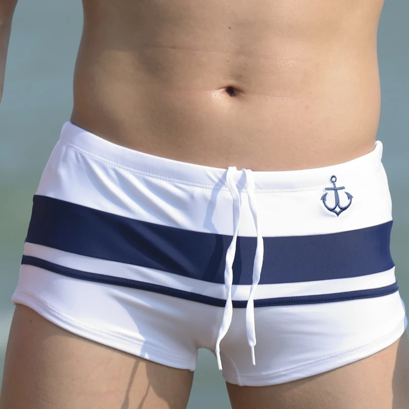 Swimwear Men Sexy Swimming Trunks Men's Boxer Waist Mosaic Swim Stripe Beach Board Shorts Suit Man Bikini Swimsuit Beachwear