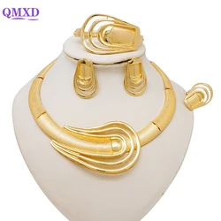 Dubai Big Jewelry Set Wedding Bride Necklace Brazili Gold Color Collor Necklace Bracelet Earrings Ring Sets For Party Gifts