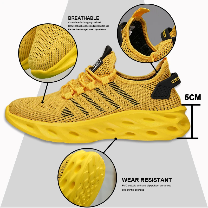 Men Shoes Comfortable Unisex Sneakers Breathable Couple Running Shoes Women Tennis Sports Shoe Size 37-47 Yellow Walking Sneaker