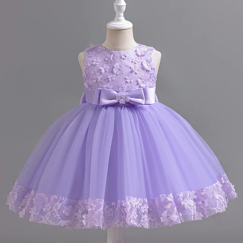 Vestido de princesa con lazo de mariposa para niña, vestido de malla sin mangas a la moda, vestidos de noche para actuaciones en banquetes, 2-12 años