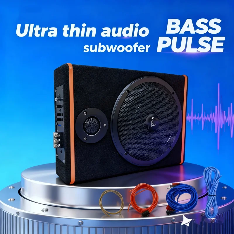 Slim and powerful car subwoofer designed for deep bass，Easy to Install，Plug-and-play functionality，Enhance your in-car music exp