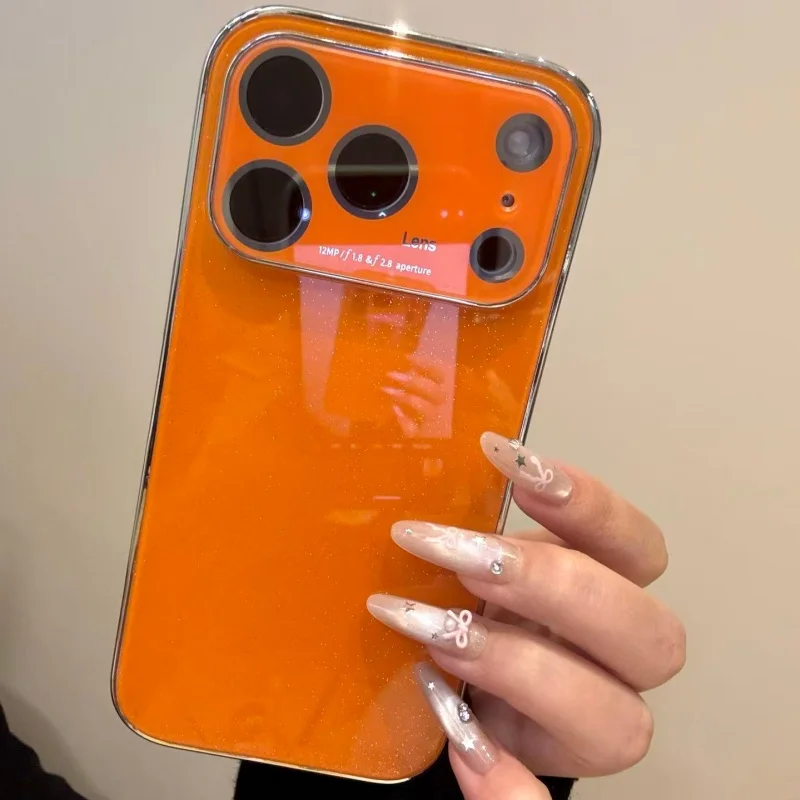 Luxuriöse glänzende Glas-Hartschale für iPhone 17, Air 16, 15, 14, 13, Pro Max, ästhetische Glitzerbeschichtung, Stoßstange, glatte Rüstung