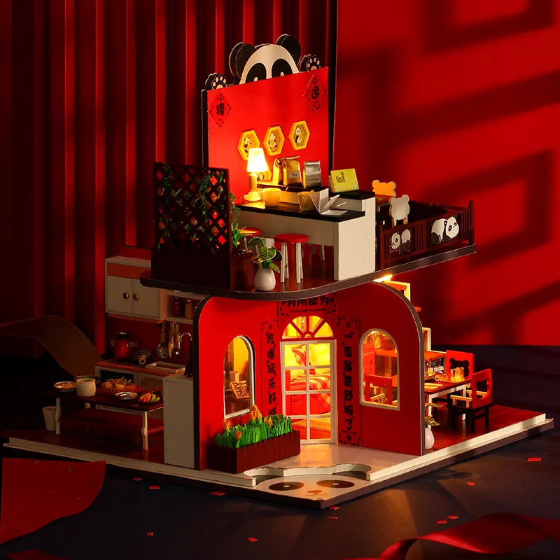 DIY الباندا السنة الجديدة منزل مصغرة أطقم منمذجة اليدوية الجمعية فيلا الإبداعية هدية عيد ميلاد الحاضر #4