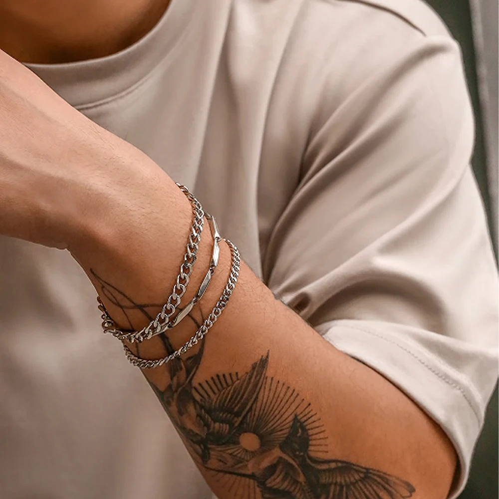 HIYEE Men\'s Simple 5-8mm Stainless Steel Curb Cuban Link Chain Bracelets for Women Unisex Wrist New Fashion Jewelry Gifts