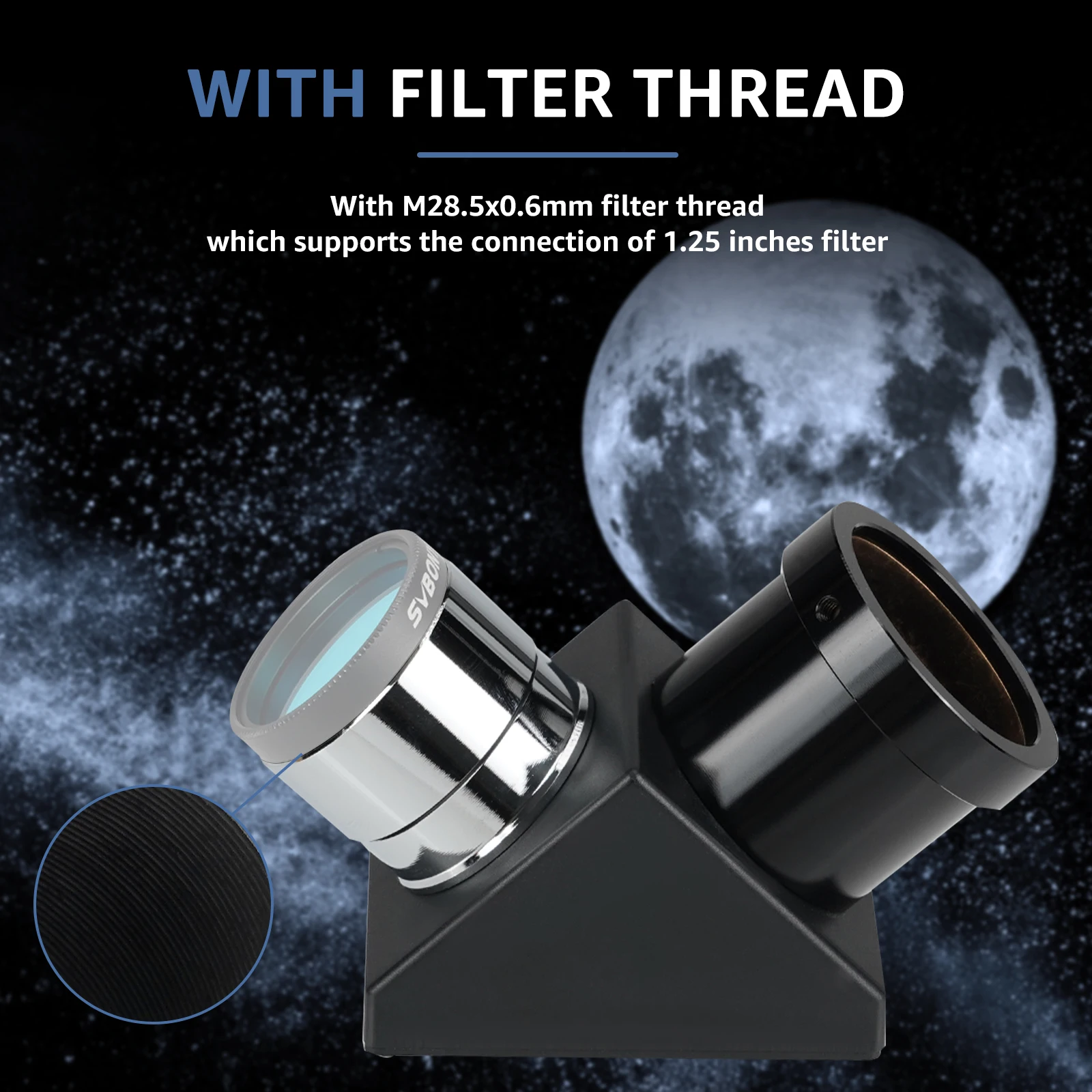 SVBONY SV221 1.25-inch 90 Degree Mirror Diagonal Brass Compression Rings with Internal Extinction Design for Refractor Telescope