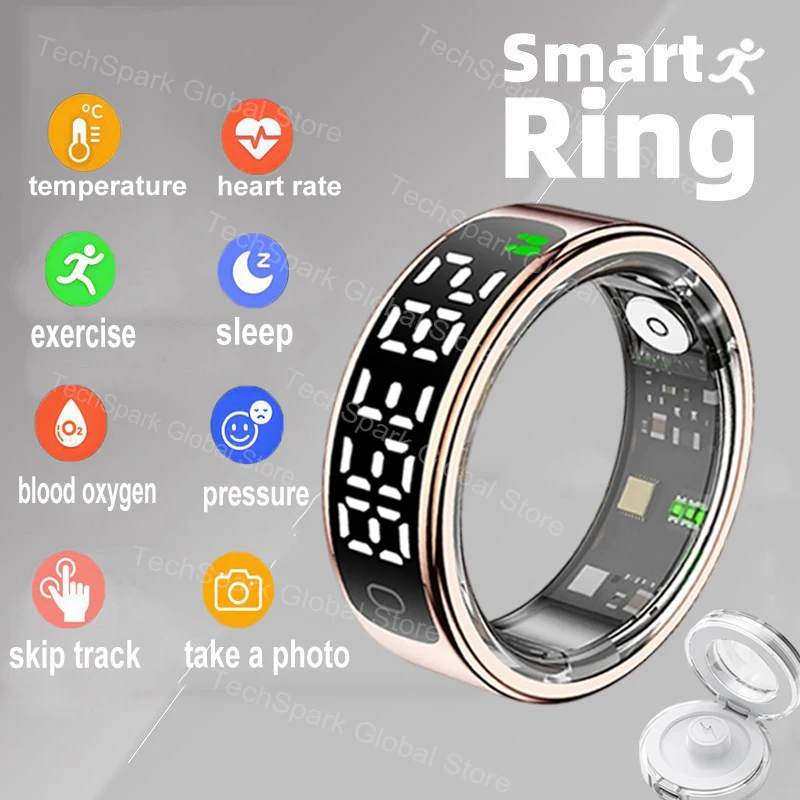 

Новое умное кольцо для мужчин и женщин, светодиодный экран, монитор сердечного ритма, кислорода в крови, 5 АТМ, водонепроницаемый, мультиспортивный режим, подарки для Andorid