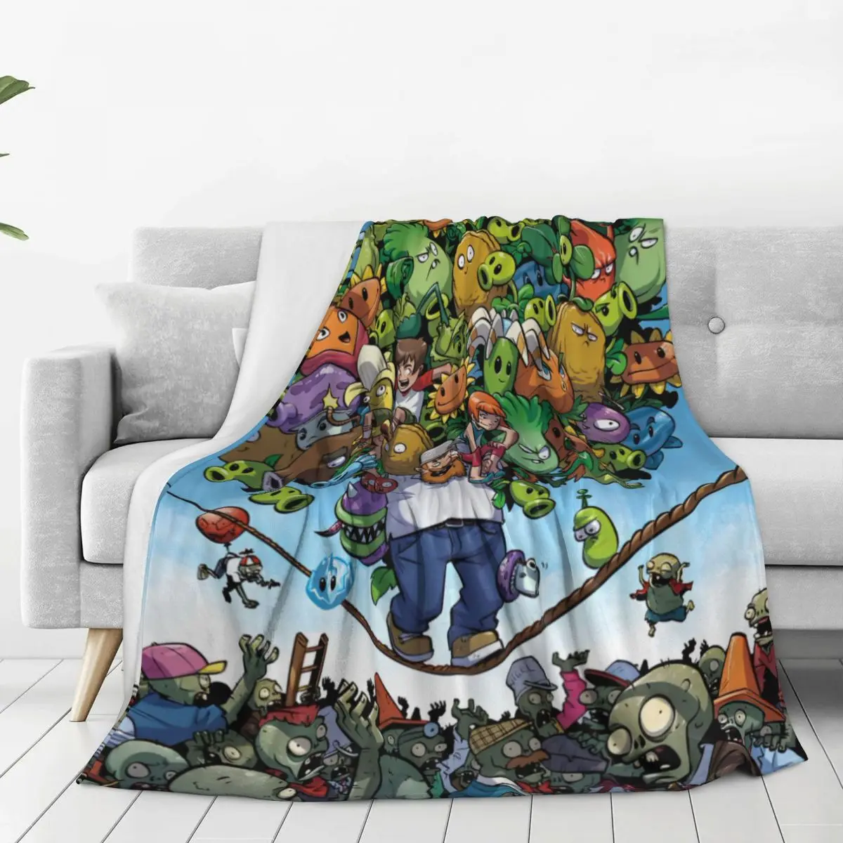 Game P-Plants-vs-Zombie Printed Blanket Warm Soft Fluffy Plush Bedding Throws For Home Decor Travel Flannel Bedspread Bed Cover