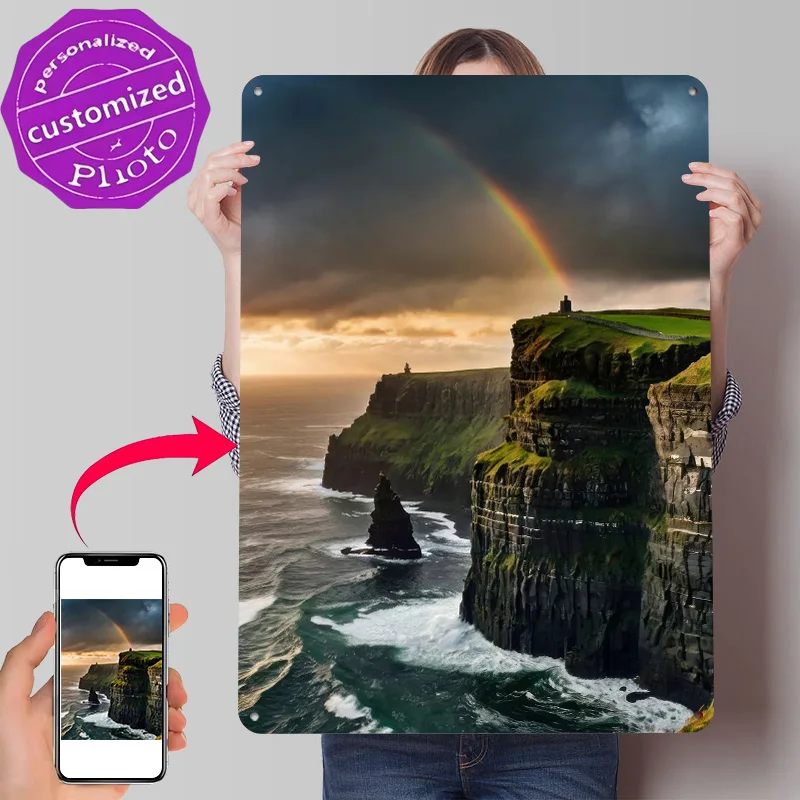 Ireland Cliffs of Moher Ireland With Dark Sky Personalized 3D Textured Metal Poster Wall Art Vintage Tin Signs for House Home