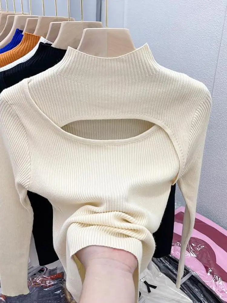 2024 Autumn Winter Sexy Hollow Out Women Sweaters Tops Slim Vintage Jumper Soft Warm Pull Female Casual Pullover Knitted Sweater