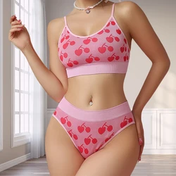 2pcs/pack Seamless Women Panties And Bras Set Little Cherry Design Breathable Comfortable Female Underwear Sets Sexy Lingerie