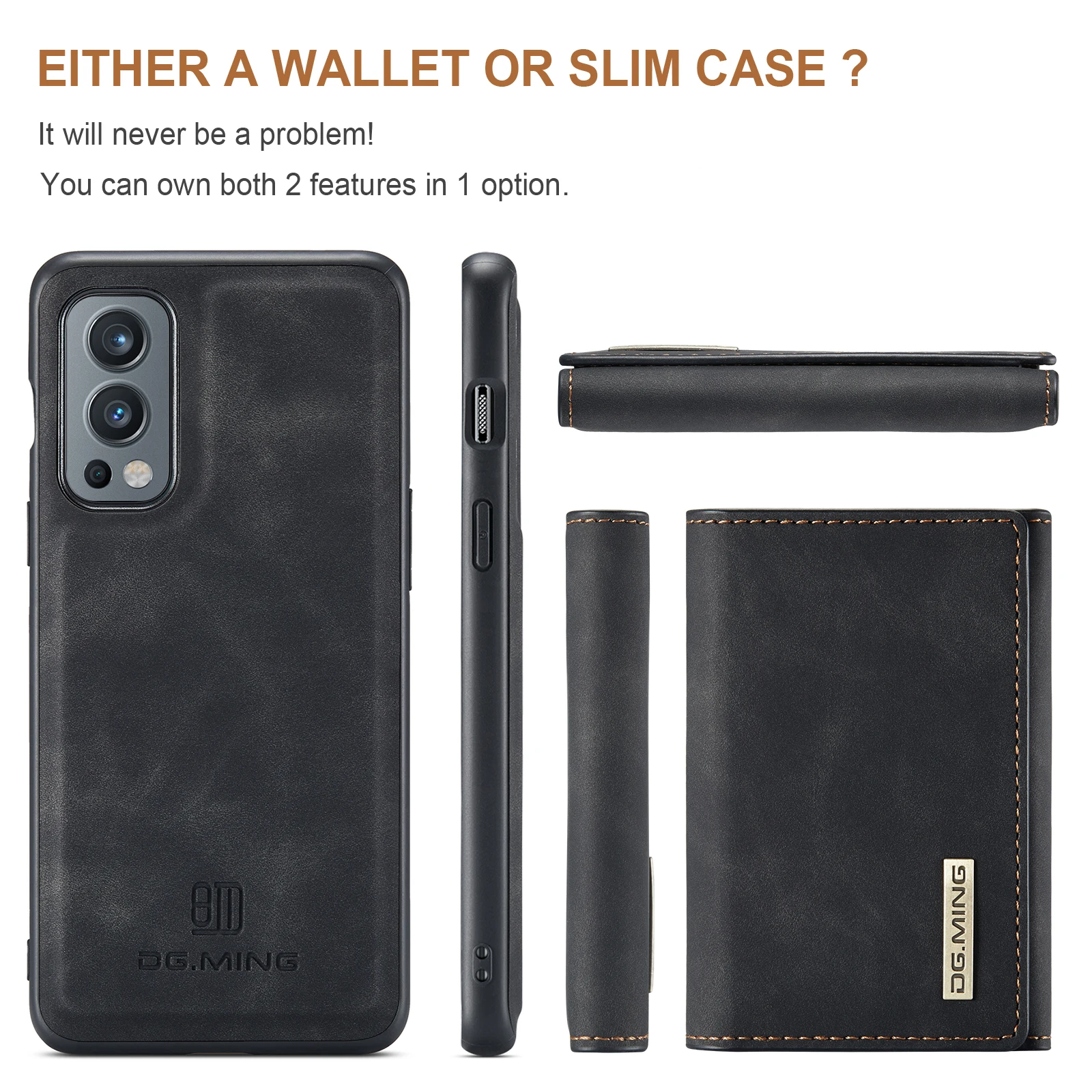 DG.MING 2in1 Detachable Case Leather Wallet Strong Magnet Protecting Cover for OnePlus 12 11/Nord N200/OnePlus 9R/9RT/Nord 2