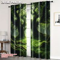 2pcs, Curtains Digital Printed 2D print Majestic Enchanted Forest Fabric (without rod) Decorations Clearance Use for Bedroom
