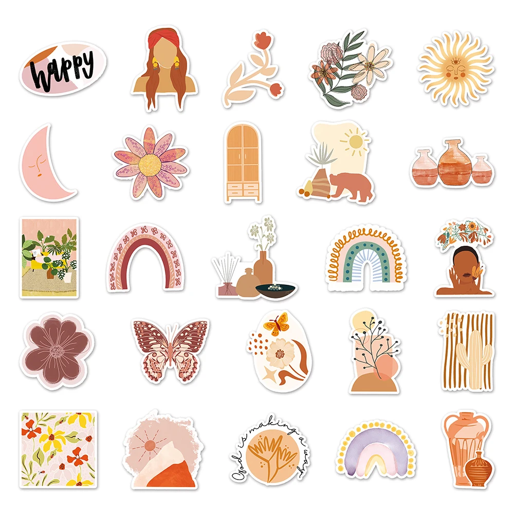 10/30/50 Stück Vintage Boho Kunst Cartoon Aufkleber Aufkleber für Briefpapier Koffer Telefon Laptop DIY ästhetische wasserdichte Aufkleber Dekor