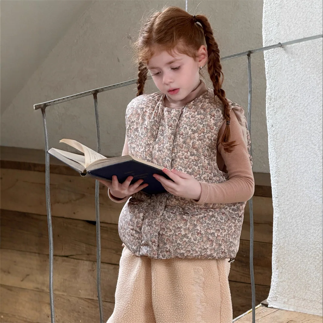 

Пуховый жилет для девочек, осень/зима 202, Новое поступление, модный детский теплый жилет с принтом, куртка из 100% хлопка, детский утолщенный жилет