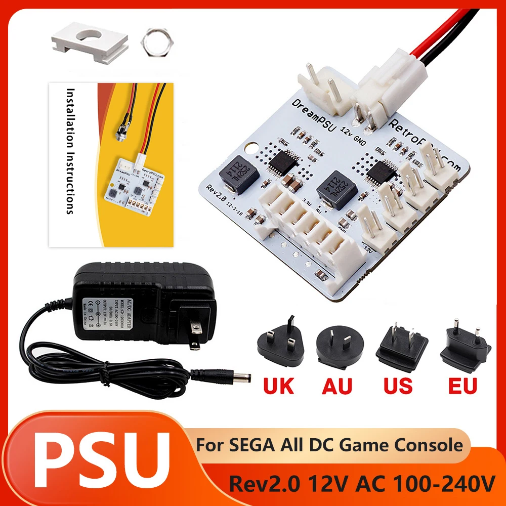 For SEGA All DreamCast Rev2.0 12V DreamPSU Replacement Power-Supply Board With AC 100-240V Adapter Power Plug For DC Console