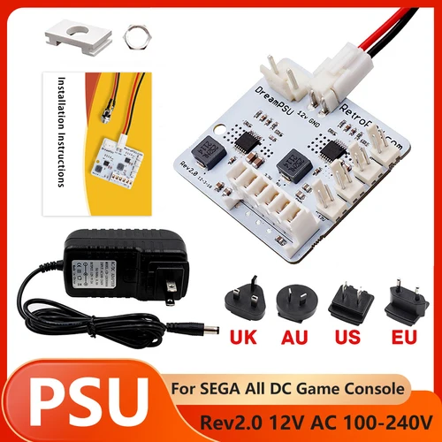 Imagen 1 del producto Para SEGA All DreamCast Rev2.0 12V DreamPSU, placa de alimentación de repuesto con adaptador de CA 100-240V, enchufe de alimentación para consola DC
