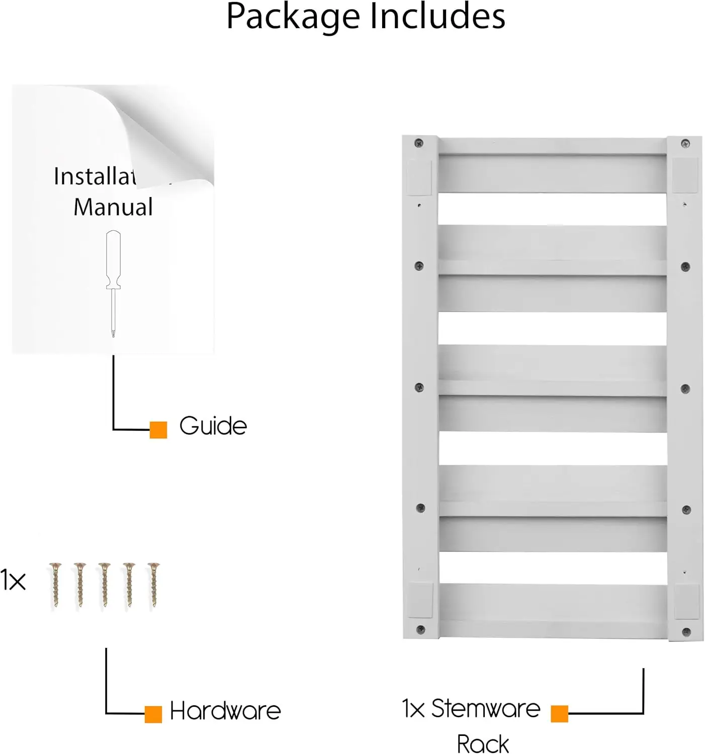4-Section Under Cabinet Wood Stemware Rack, Hanging Shelf for 12 Wine Glasses, 10-Inch Deep White Organizer