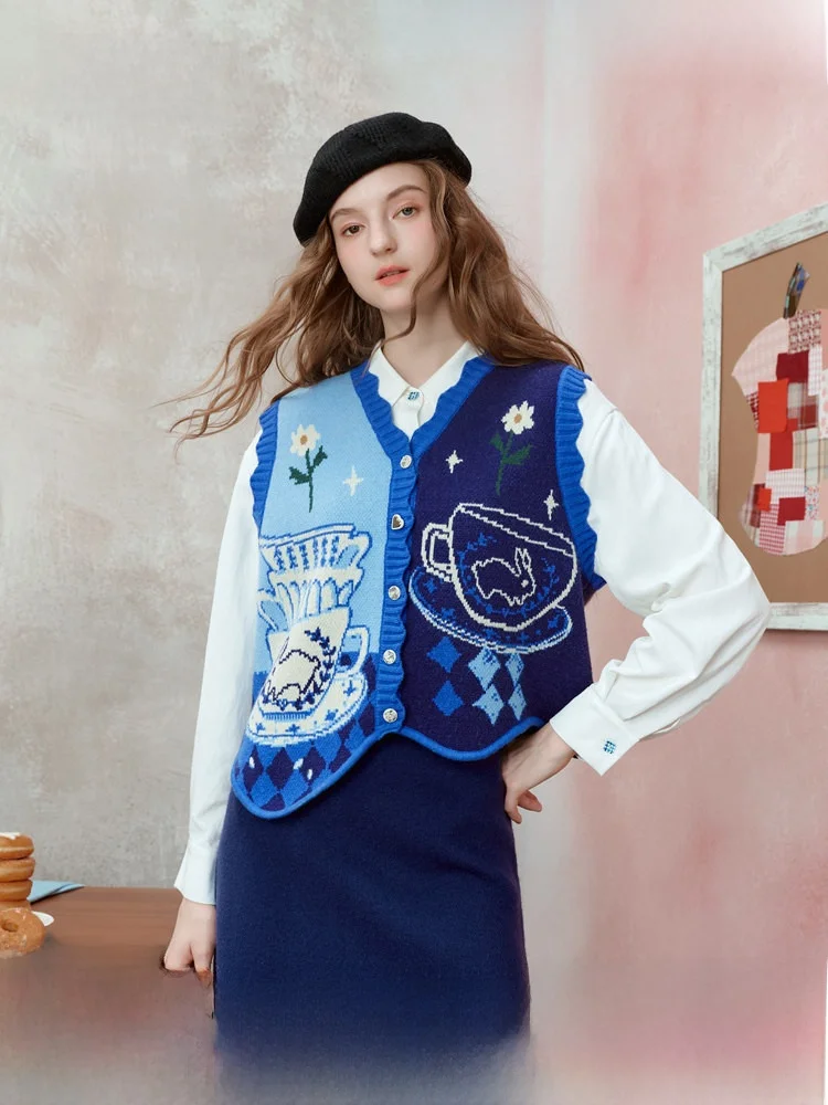 

Asymmetric Wave Hem Floral Vest Women's Sweet Sle Faionable Town Winter New Arrival Tee Two Things Van Gogh Art Miracle