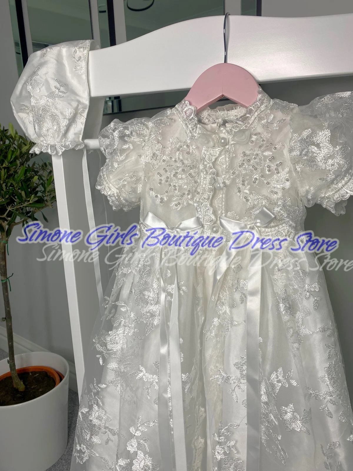 Baby Embroidered pearl decoration Short sleeves Flower Girl Dress for baptism Birthday party Baby clothes Photo Shoots