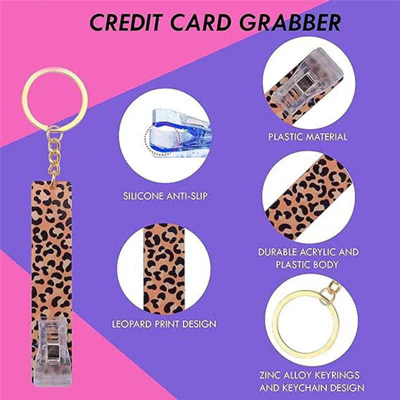 QWE-3Pcs Card Bank Card Clips Acrylic ATM Contactless Cards Extractor Keychain With Cards Puller For Long Nail Girls