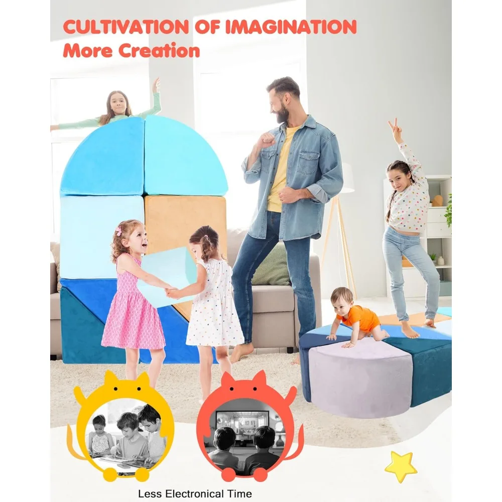 أريكة لعب الأطفال على شكل قلب قابلة للتحويل مع لغز تانجرام متكامل وميزة حفرة الكرة (الكرة غير متضمنة)